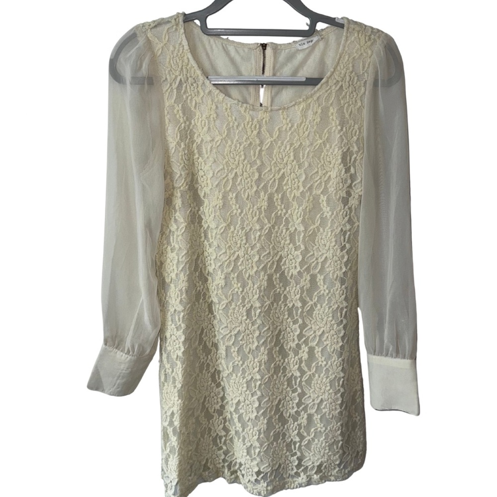 Blu Pepper Soft Cream Mesh Lace Long-sleeve Dress Size Small